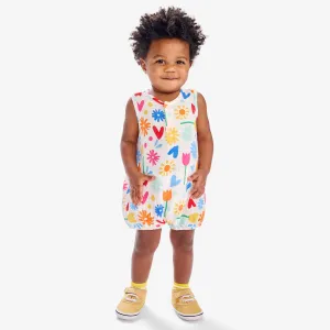 Baby cotton gauze henley tank shortie in rainbow garden party