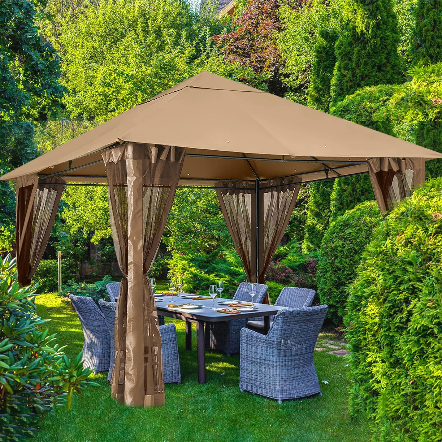 11x11FT Outdoor Patio Gazebo Canopy with Mosquito Netting