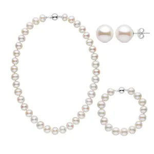 16 Inch 3 Piece 9.5-10.5 mm AA  White Freshwater Pearl Set