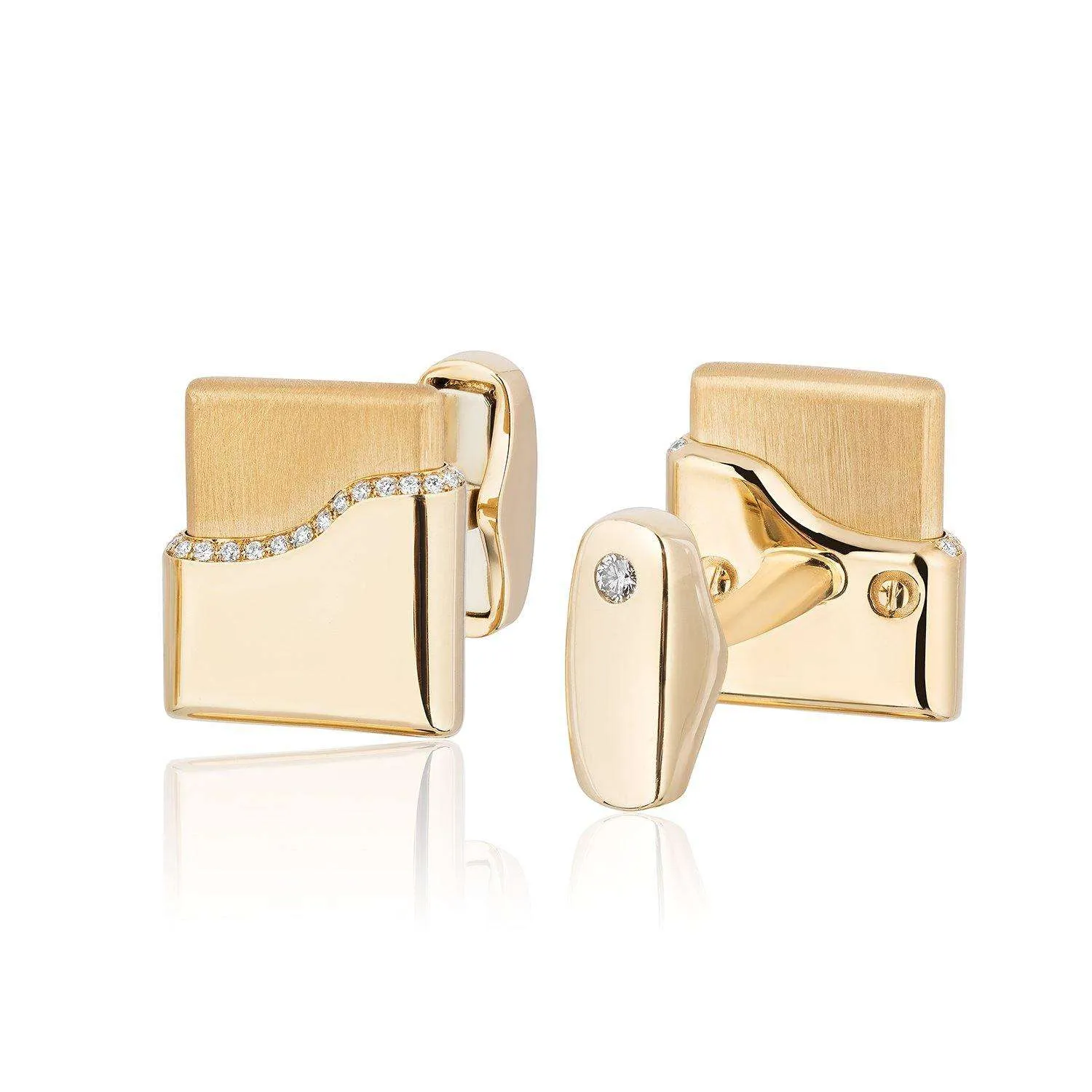 18k Yellow Gold Diamond Lined Cigar Box Cufflinks