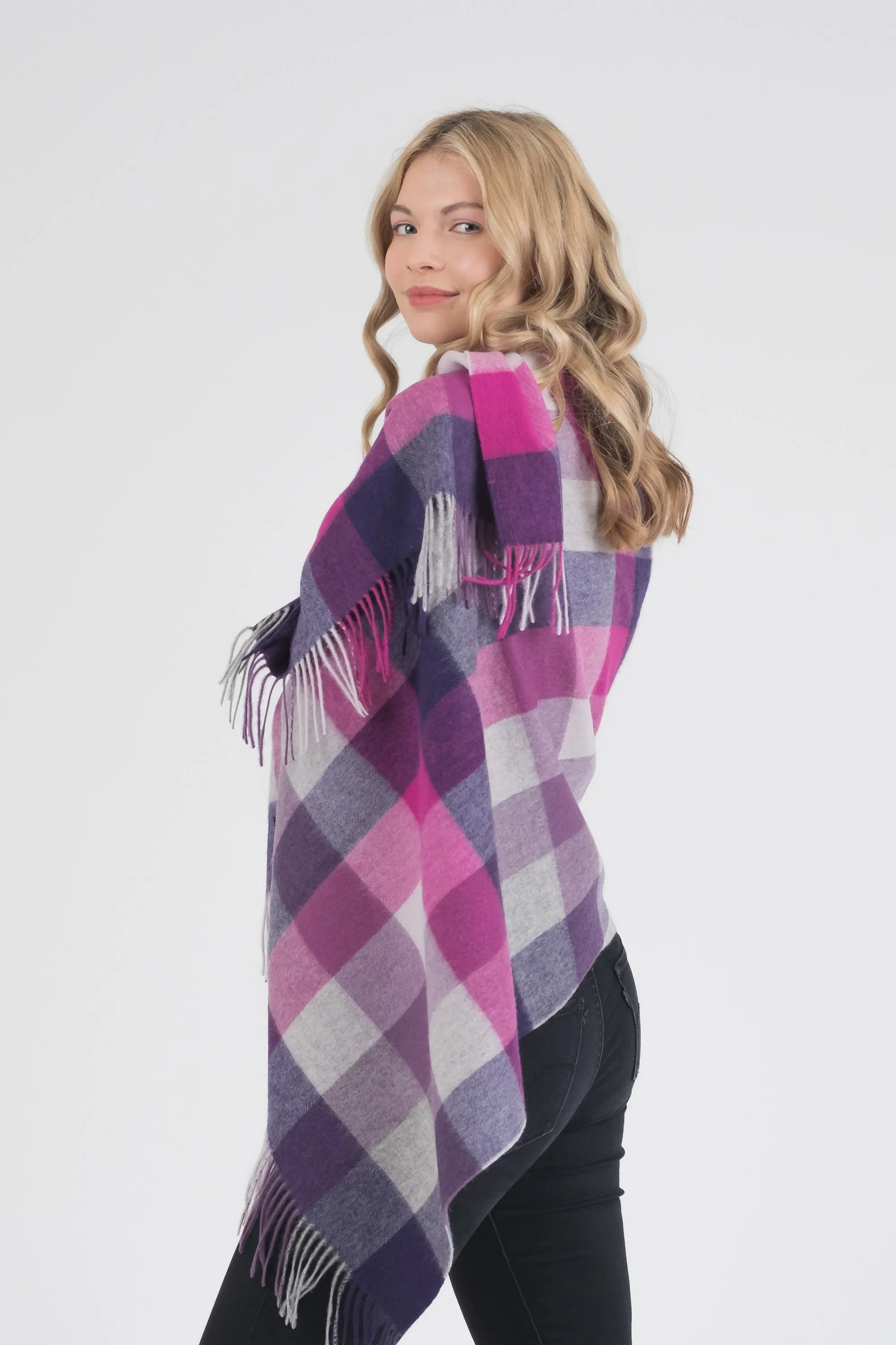 5 Square Check Lambswool Stole - Purple