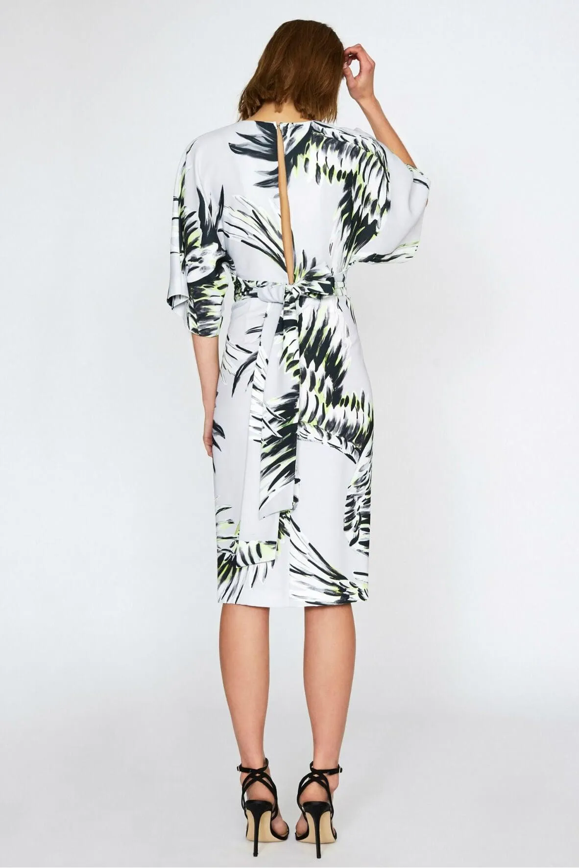 Abstract Print Dress with Kimono Sleeves