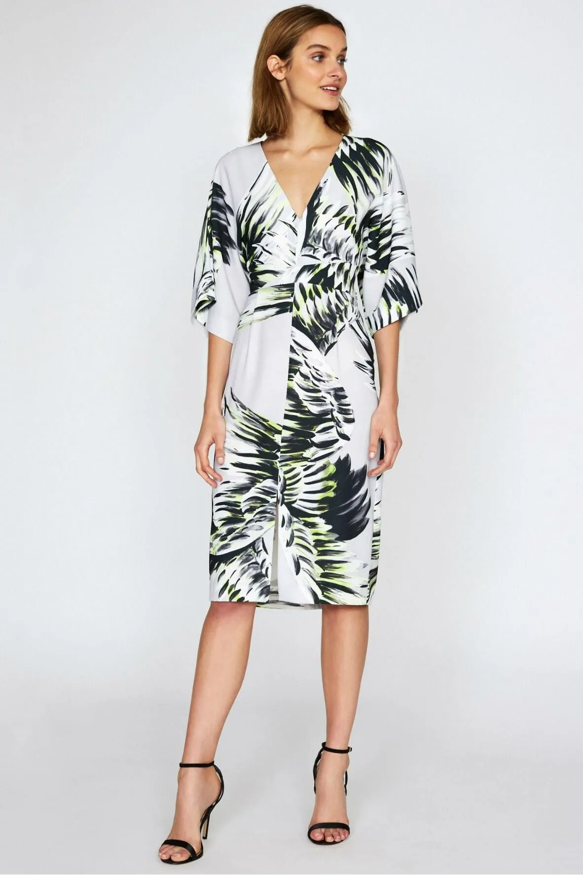 Abstract Print Dress with Kimono Sleeves