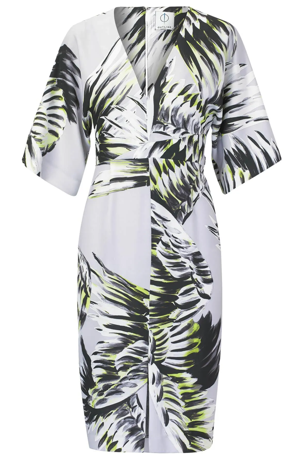 Abstract Print Dress with Kimono Sleeves