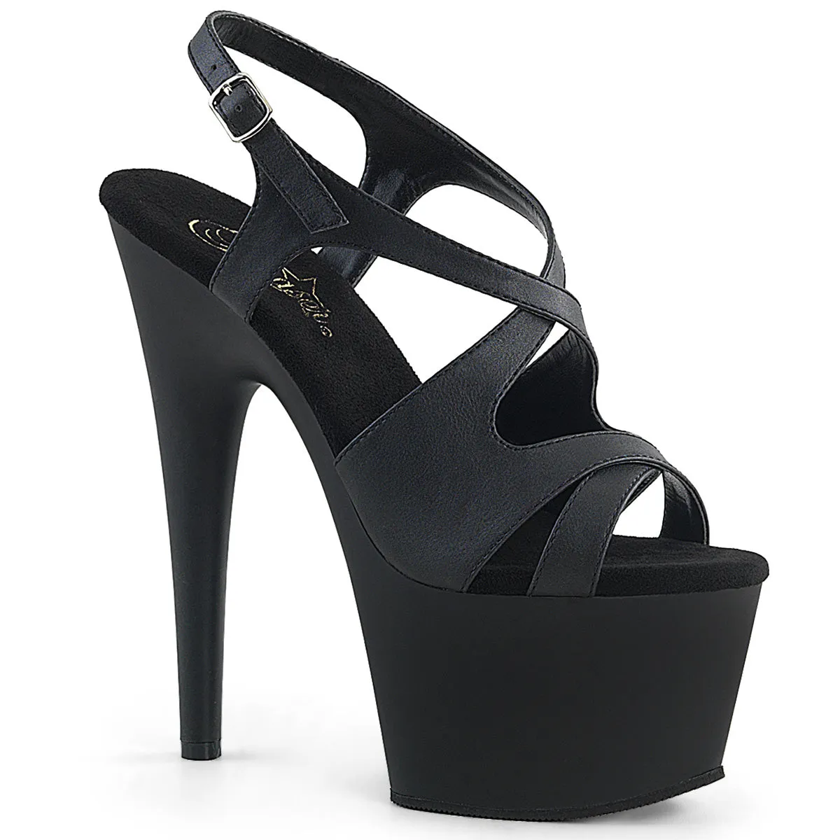 ADORE-730 Black Faux Leather Strappy Platform Sandals