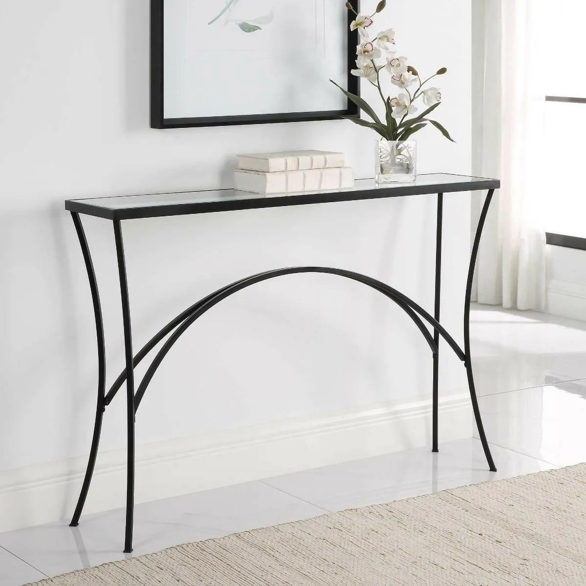 Alayna Black Metal & Glass Console Table