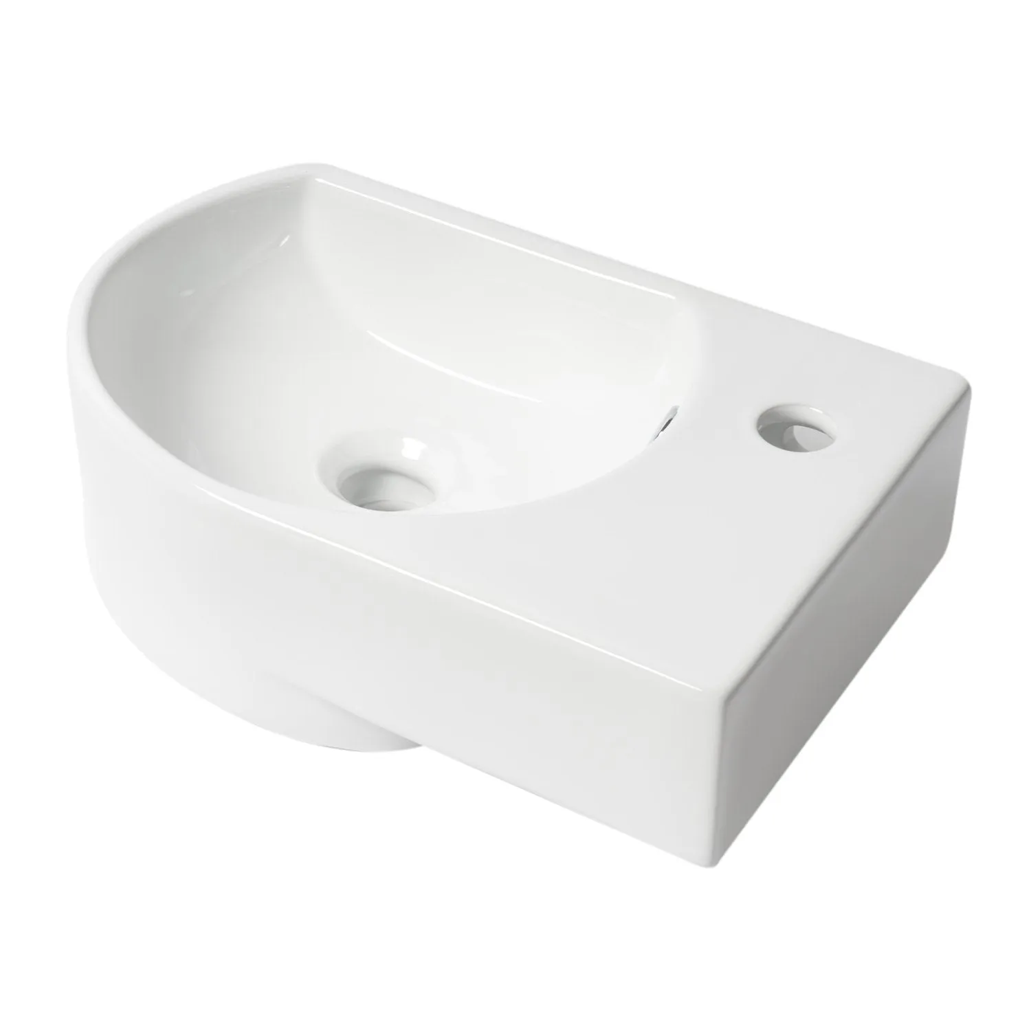 ALFI ABC119 White 16" Small Wall Mounted Ceramic Sink with Faucet Hole