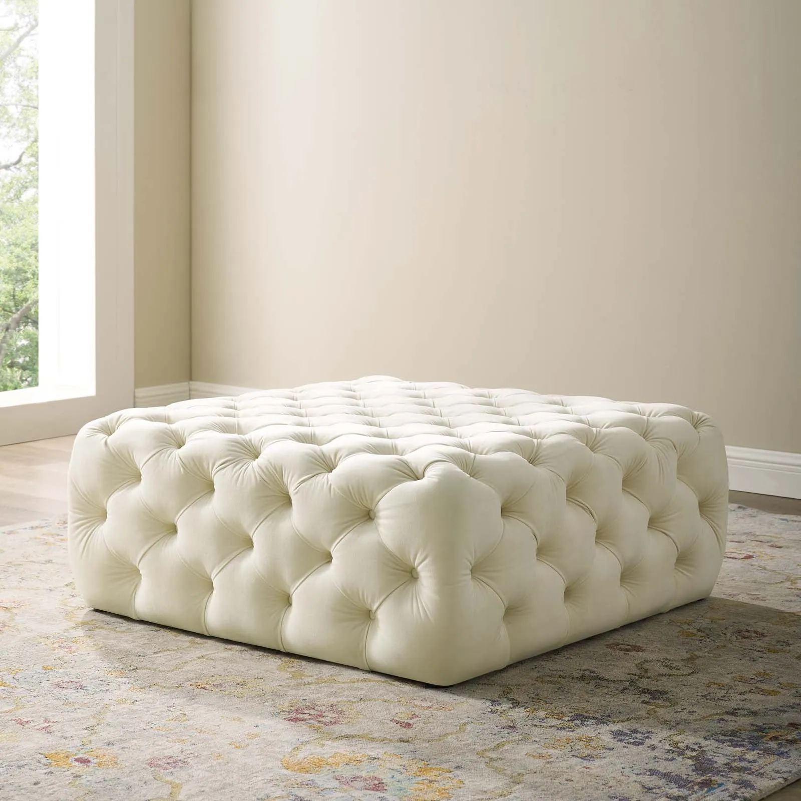 Amour Tufted Button Large Square Performance Velvet Ottoman by Modway