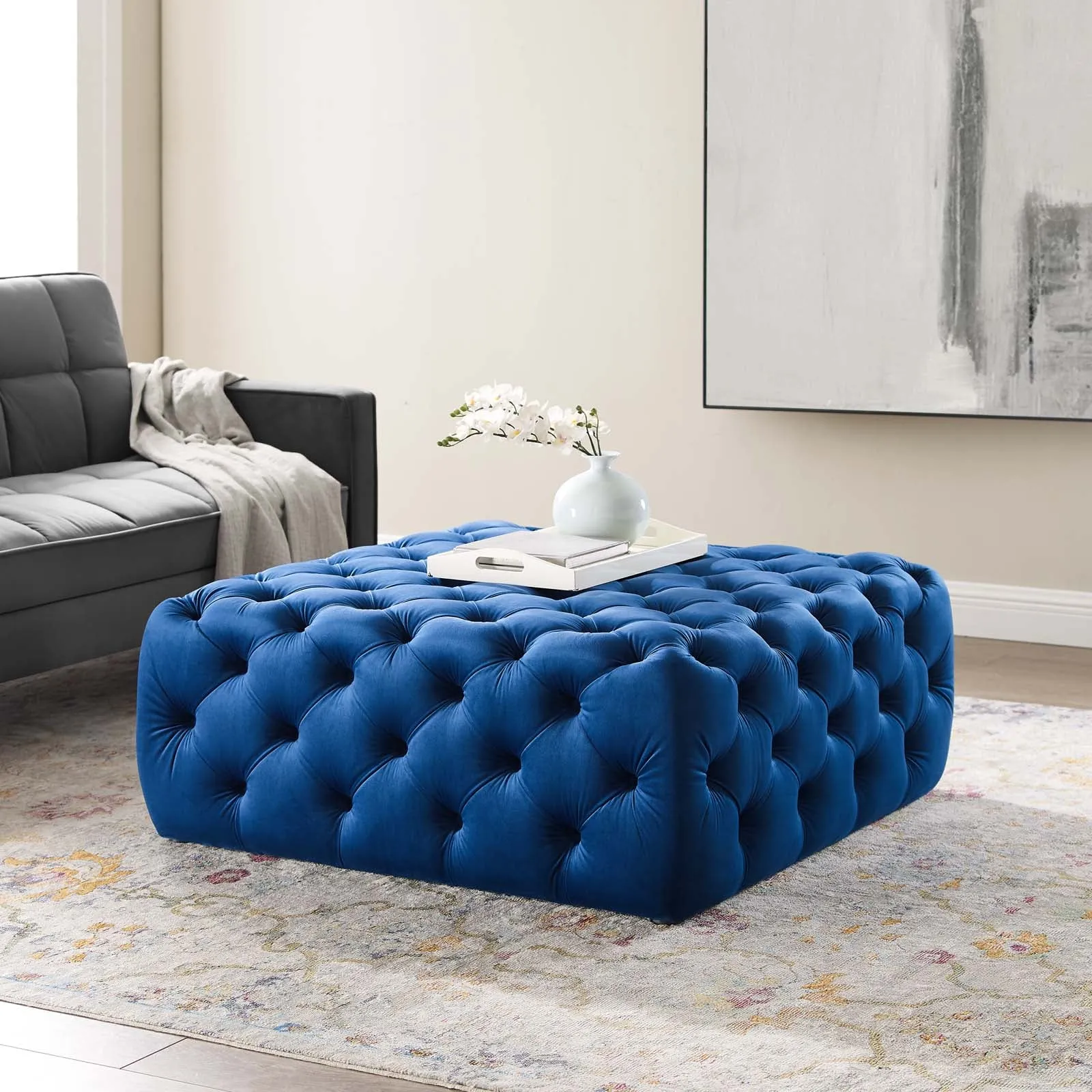 Amour Tufted Button Large Square Performance Velvet Ottoman by Modway