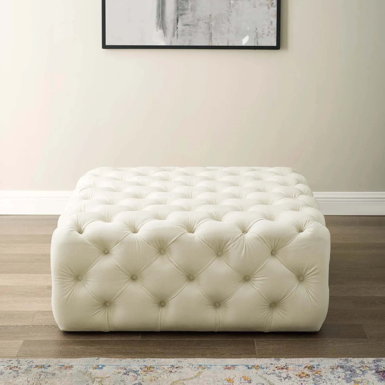 Amour Tufted Button Large Square Performance Velvet Ottoman by Modway