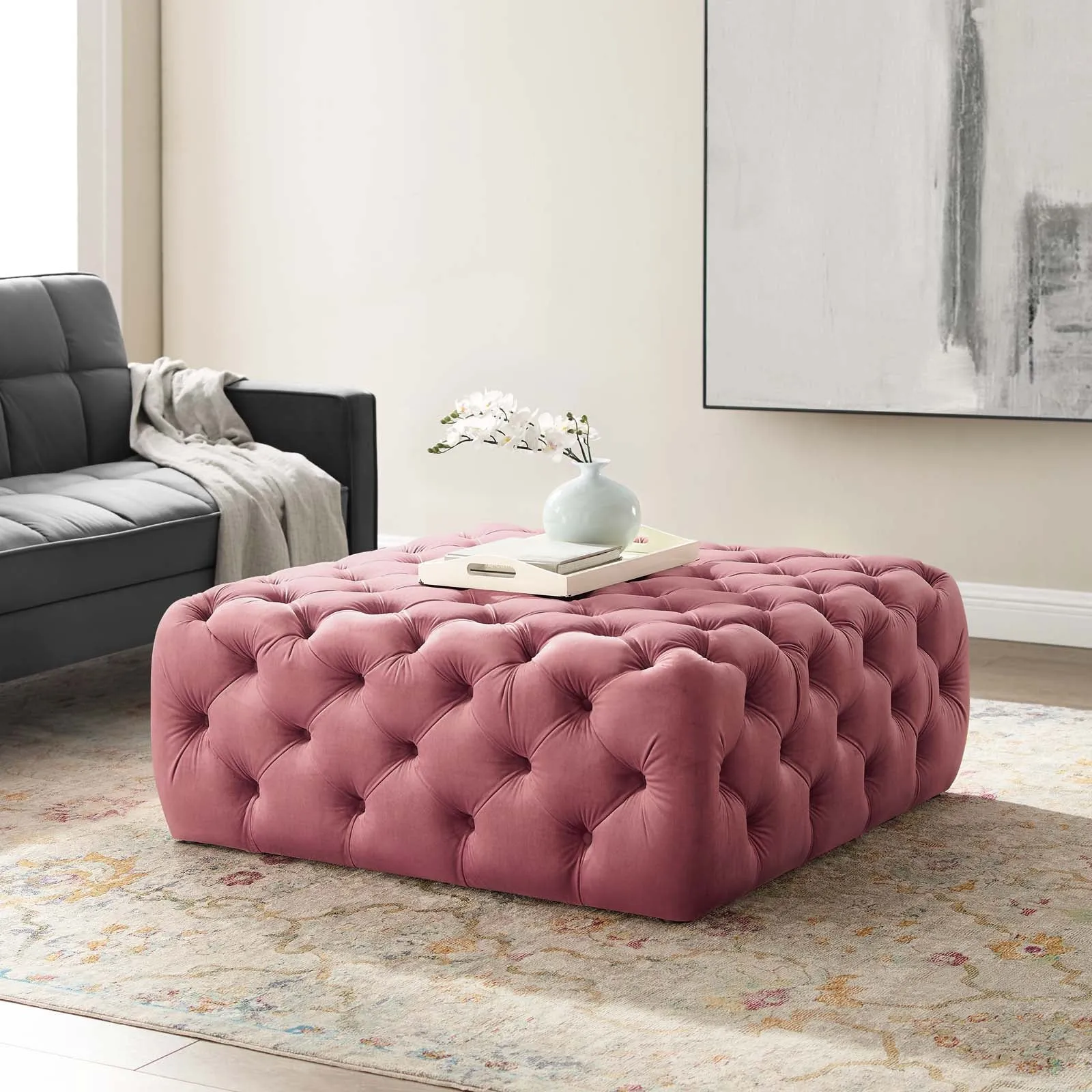 Amour Tufted Button Large Square Performance Velvet Ottoman by Modway