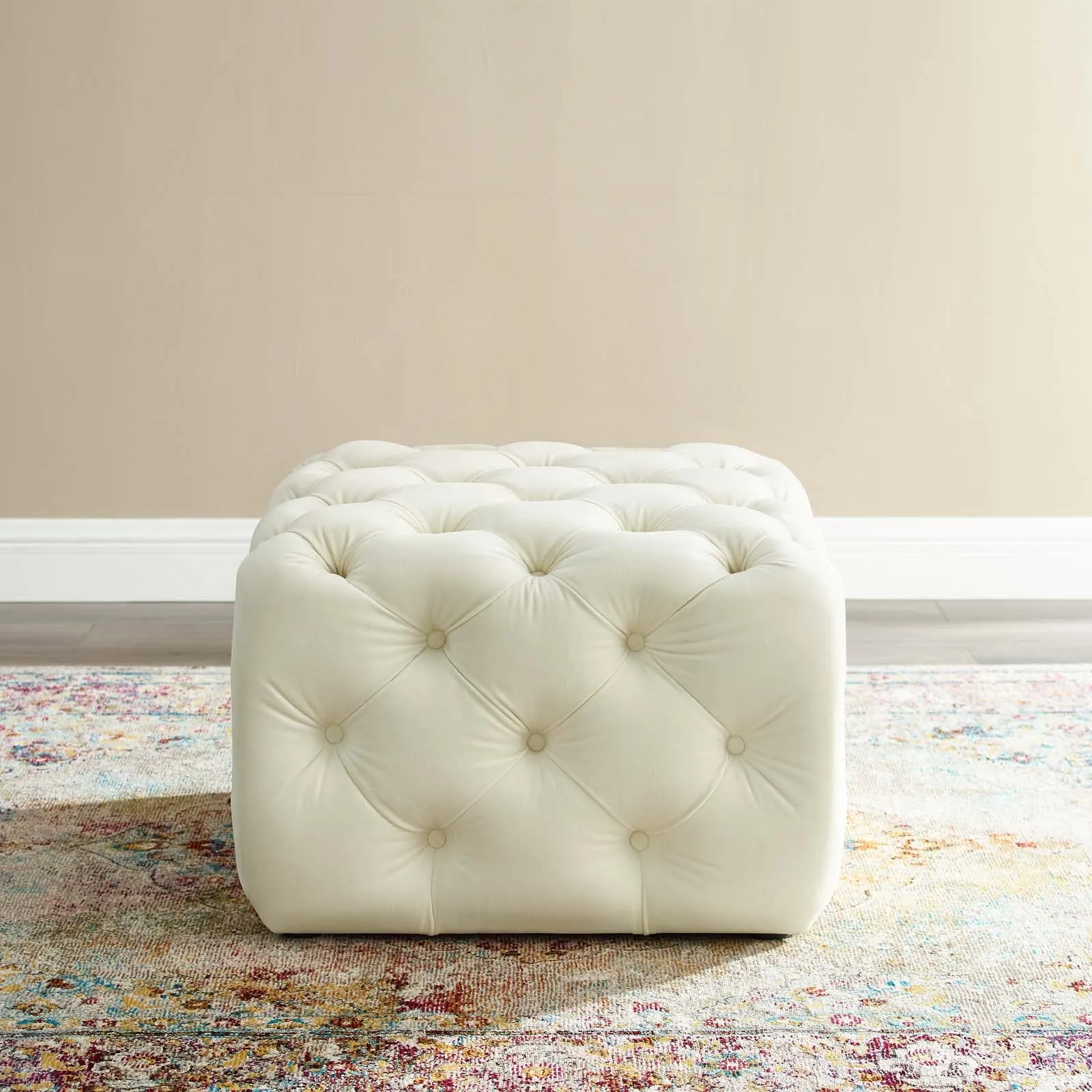 Amour Tufted Button Square Performance Velvet Ottoman by Modway