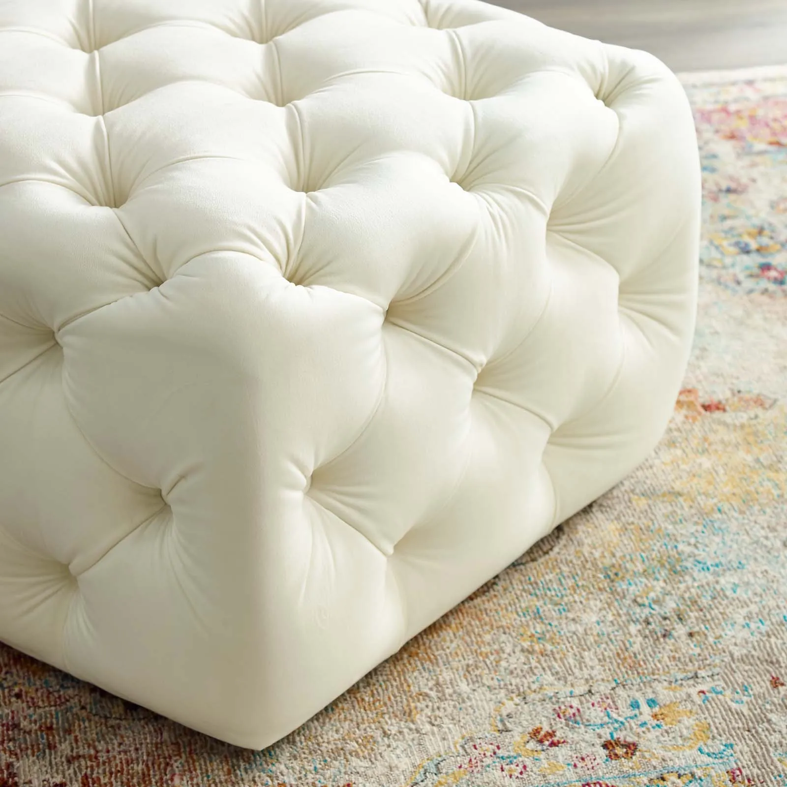 Amour Tufted Button Square Performance Velvet Ottoman by Modway