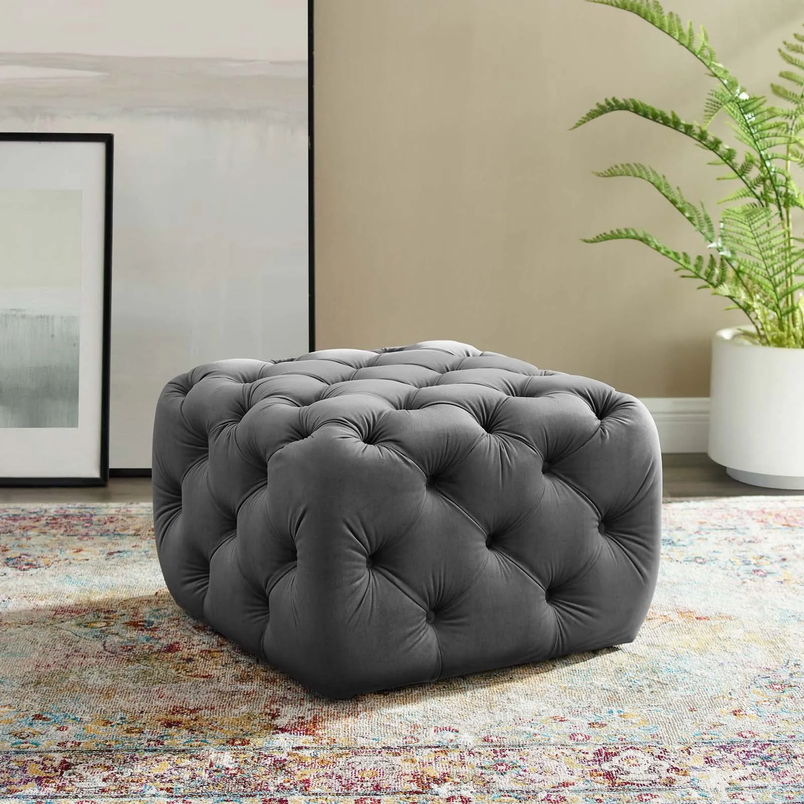 Amour Tufted Button Square Performance Velvet Ottoman by Modway