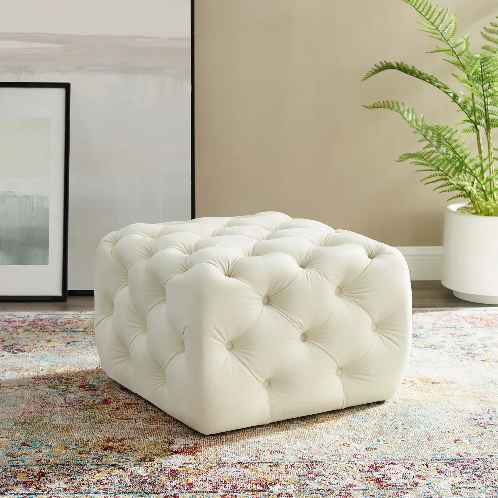 Amour Tufted Button Square Performance Velvet Ottoman by Modway