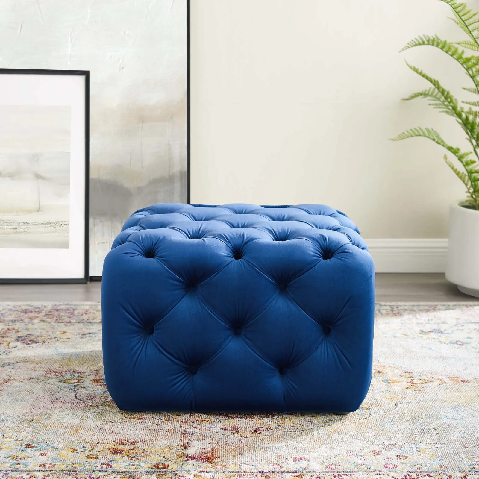 Amour Tufted Button Square Performance Velvet Ottoman by Modway