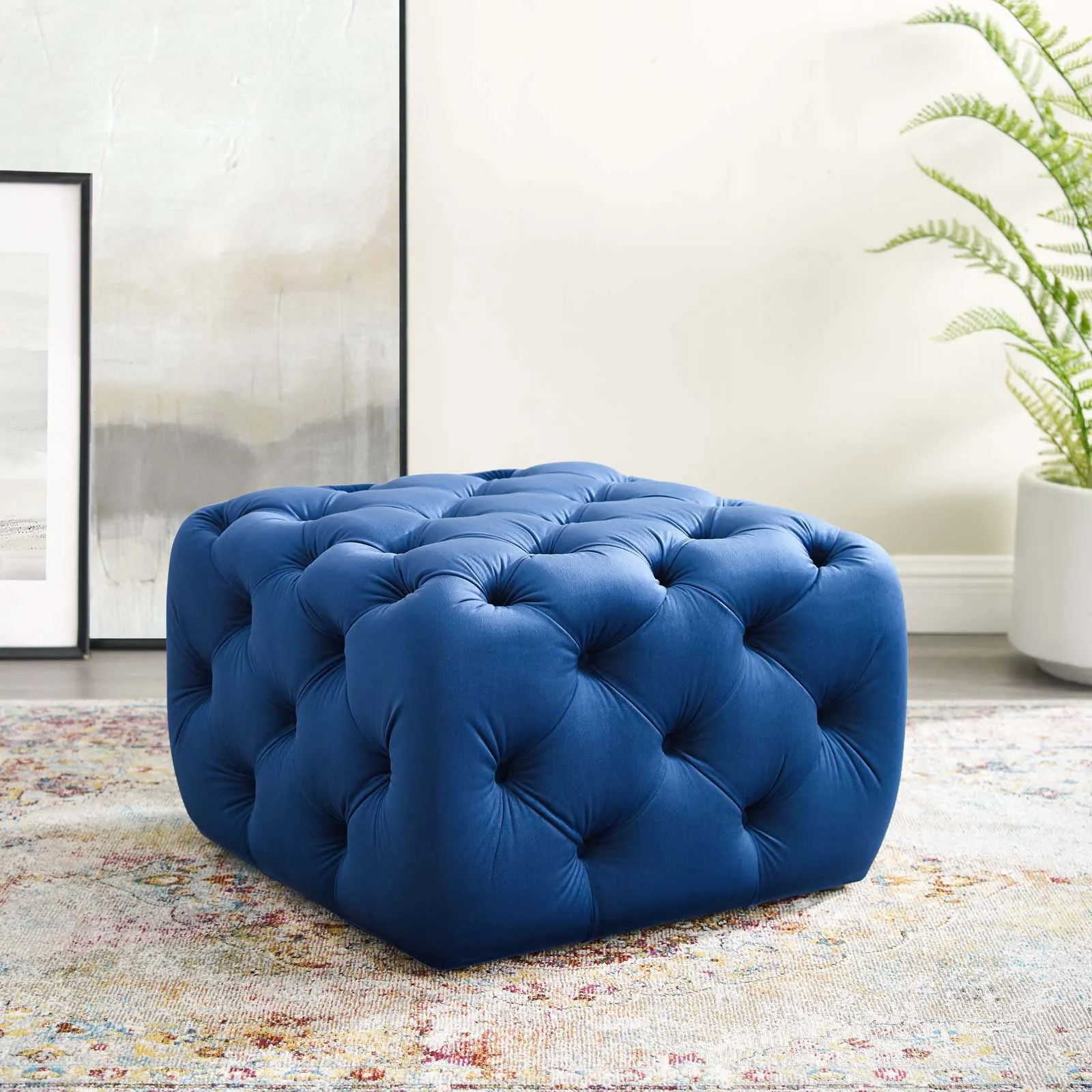 Amour Tufted Button Square Performance Velvet Ottoman by Modway