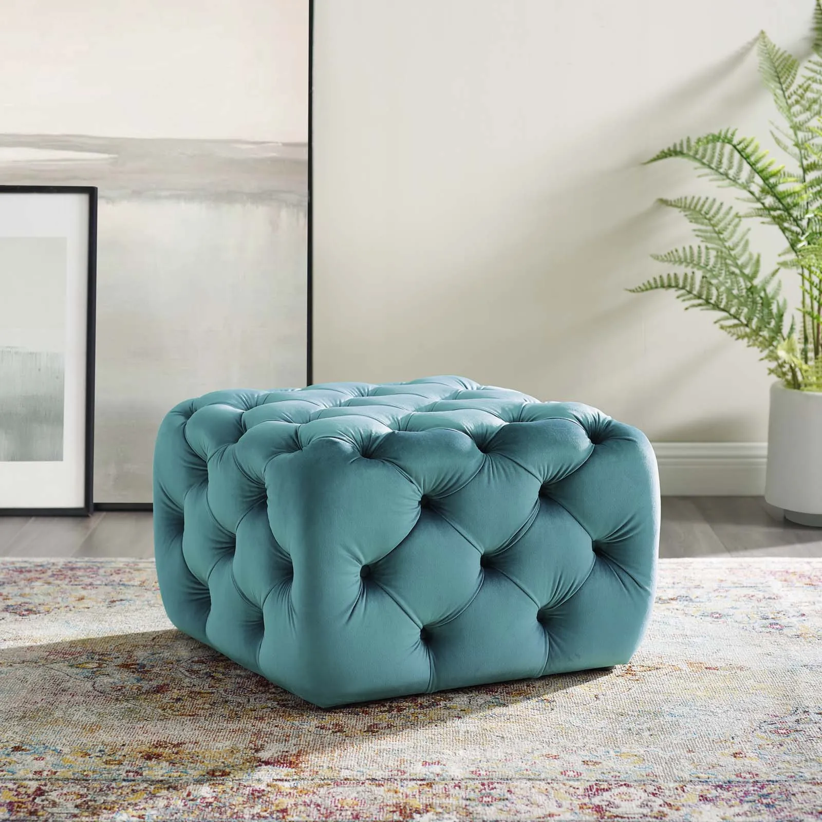 Amour Tufted Button Square Performance Velvet Ottoman by Modway