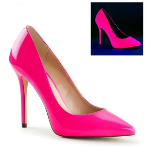 AMUSE-20 Pleaser Shoes Neon Pink Blacklight Reactive 80"s Pumps