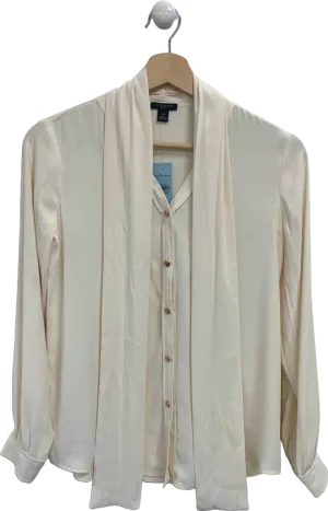 Ann Taylor Cream Blouse with Neck Tie Detail UK XXS Petite