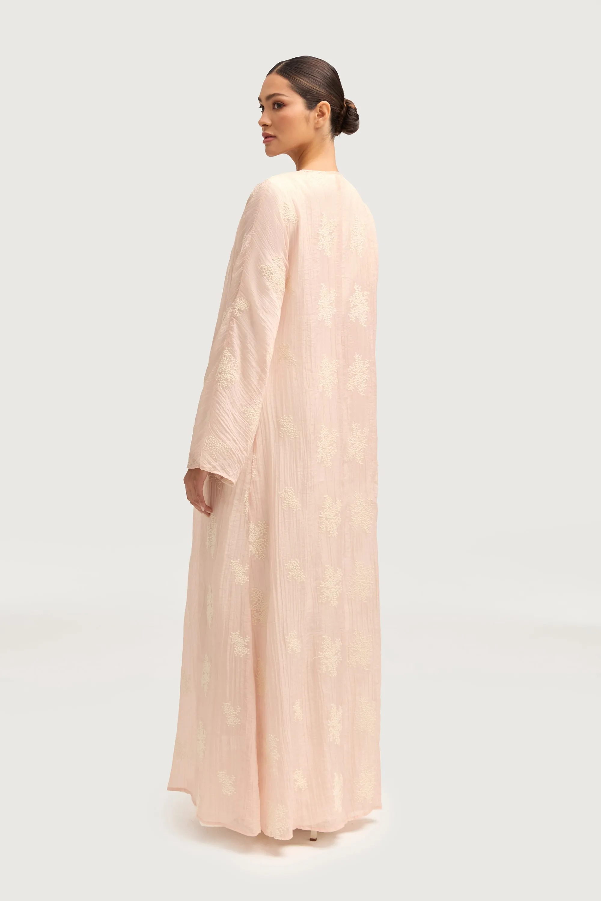 Assiya Embroidered Open Abaya - Pink