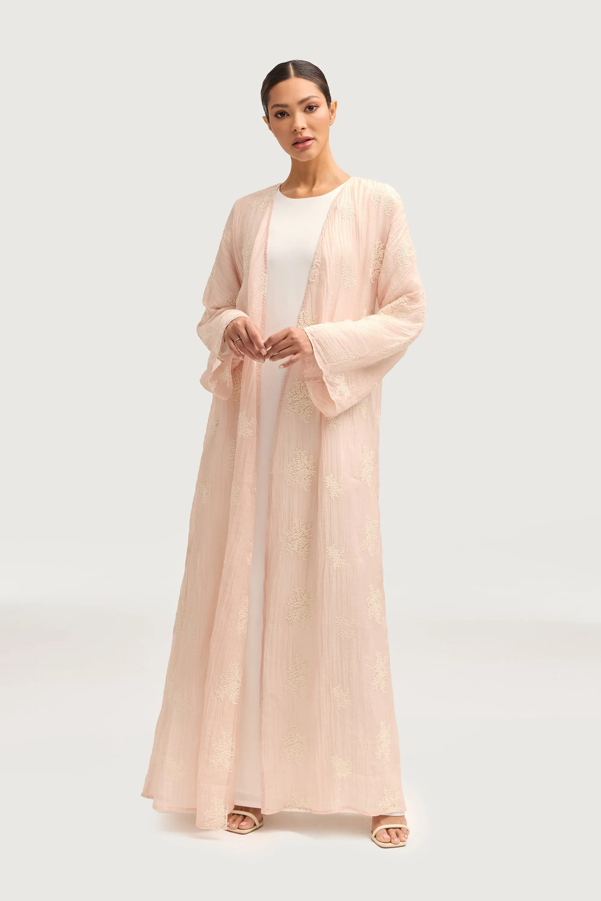 Assiya Embroidered Open Abaya - Pink