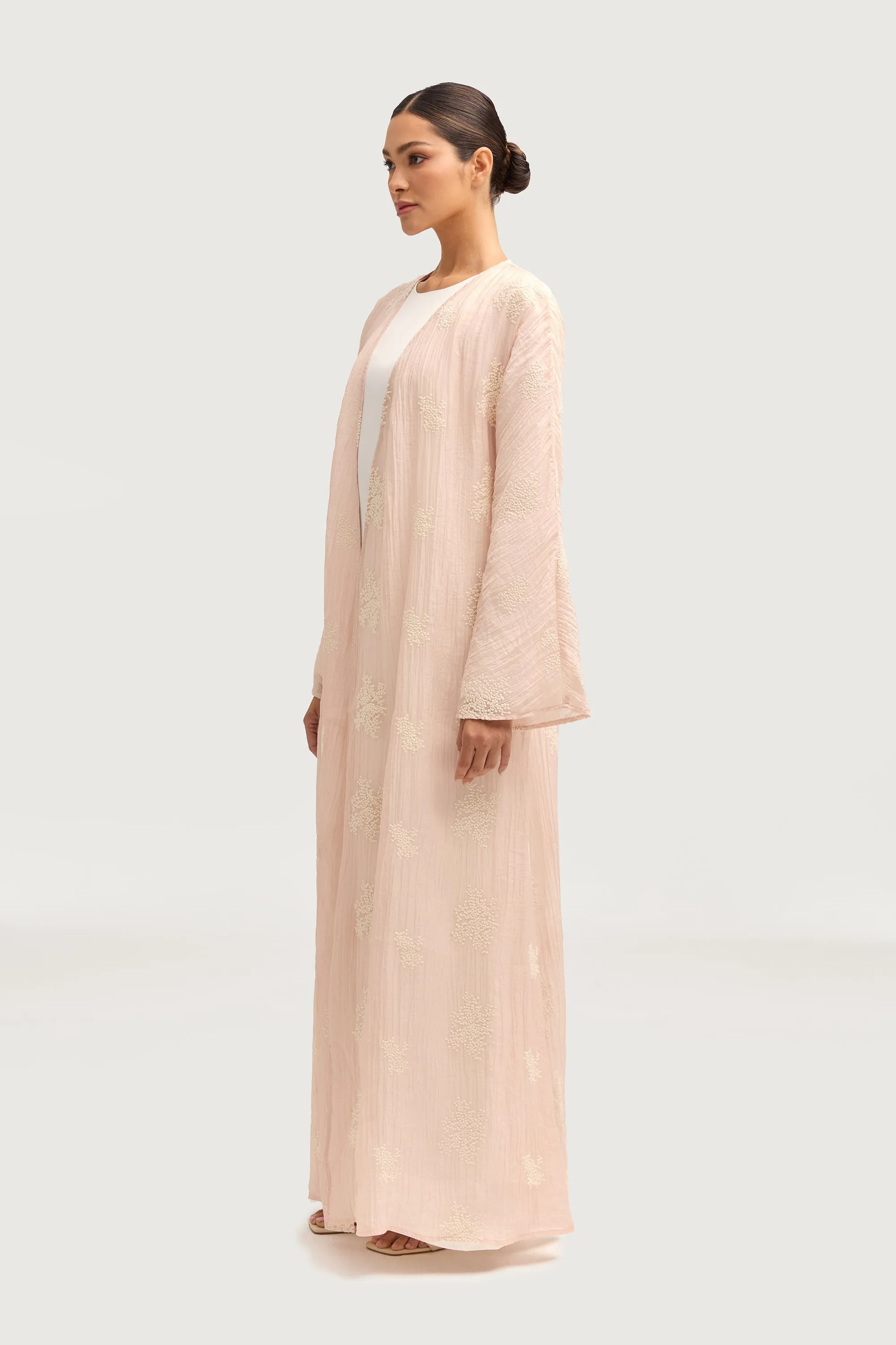 Assiya Embroidered Open Abaya - Pink