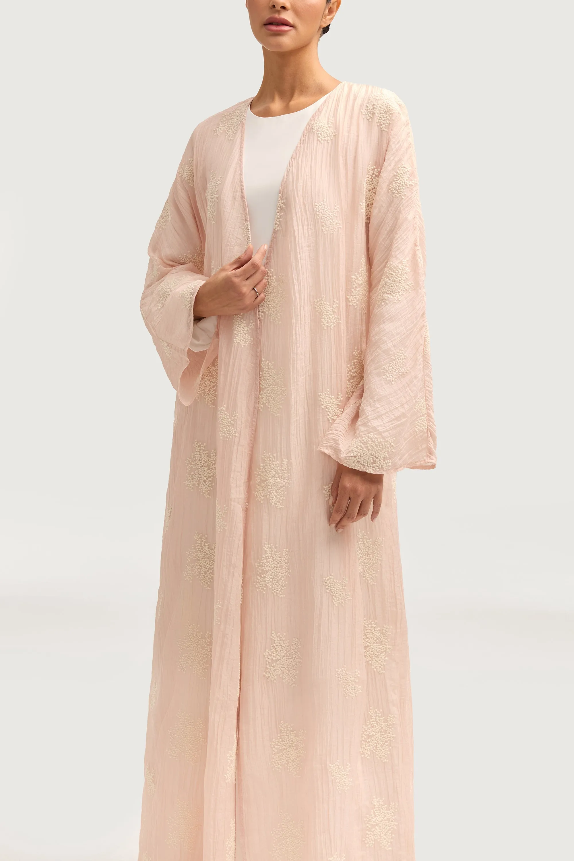 Assiya Embroidered Open Abaya - Pink