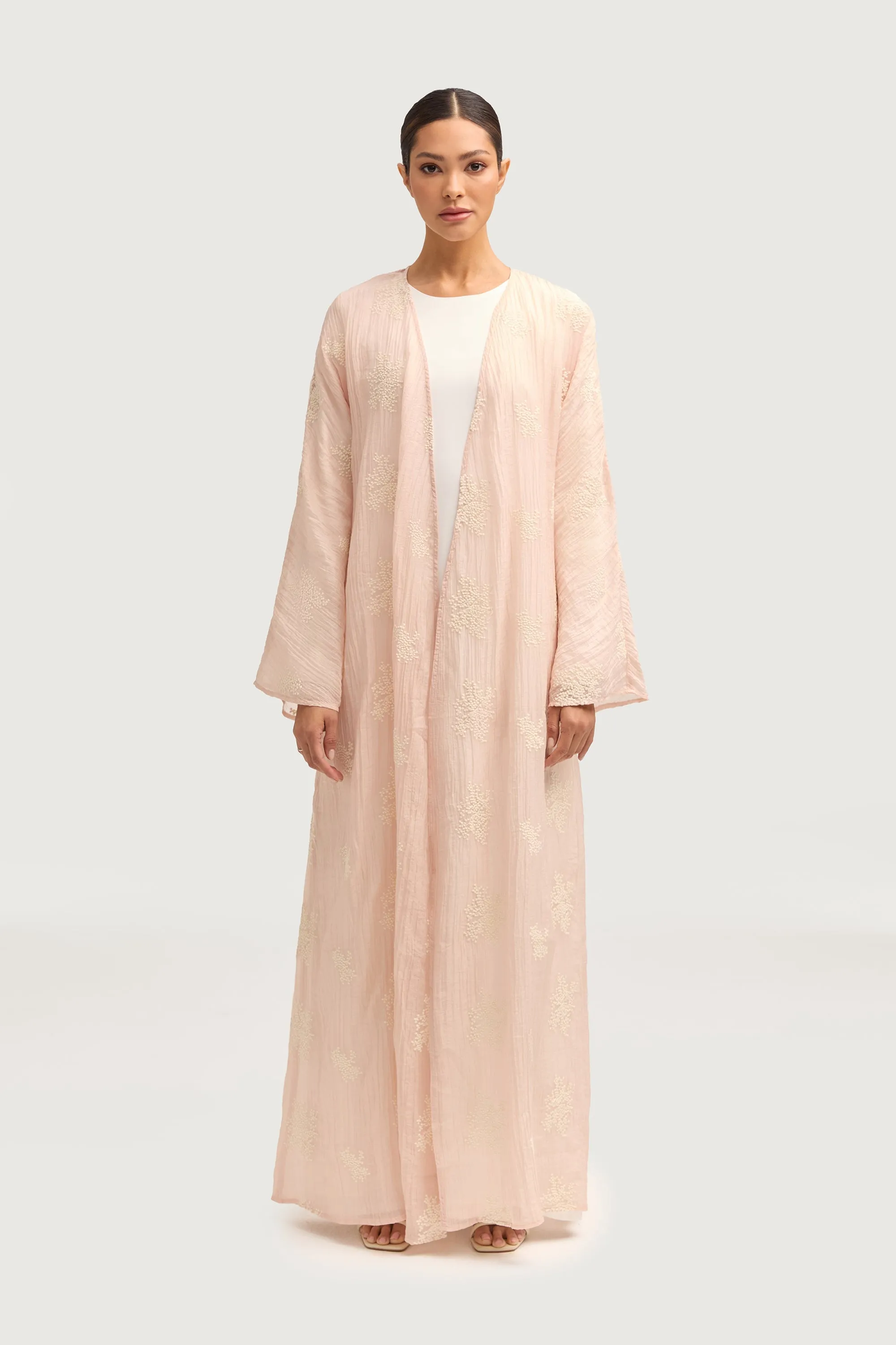 Assiya Embroidered Open Abaya - Pink