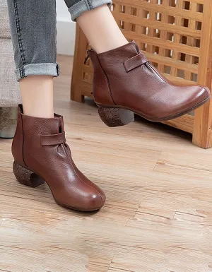 Autumn Comfy Vintage Leather Chunky Boots