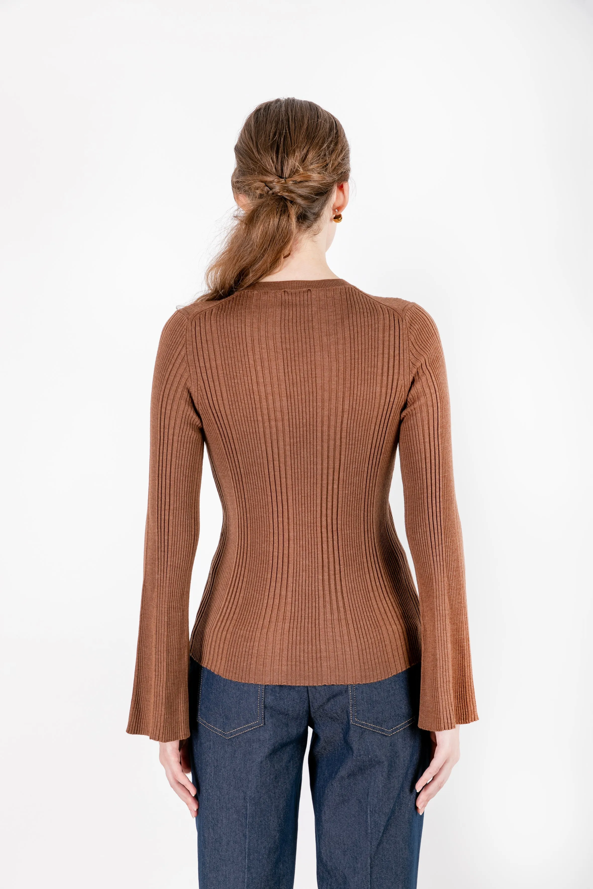 Ayla - 100% Wool Brown Sweater with Camisole Detail