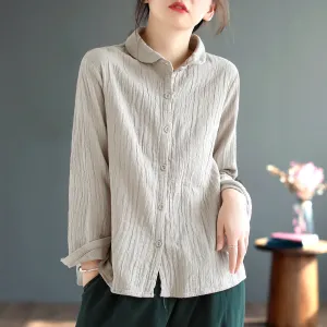 Babakud Women Retro Cotton Pleated Autumn Blouse