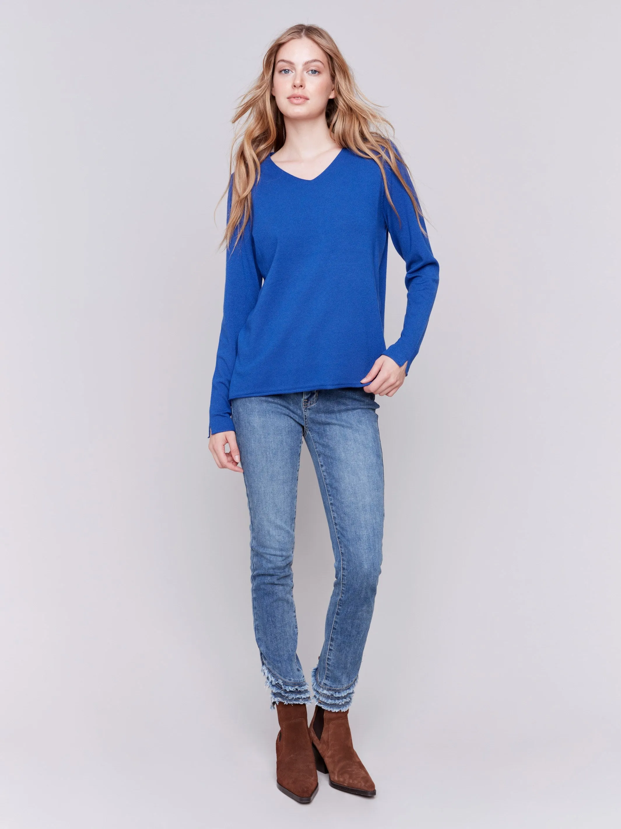 Basic V-Neck Sweater - Sapphire