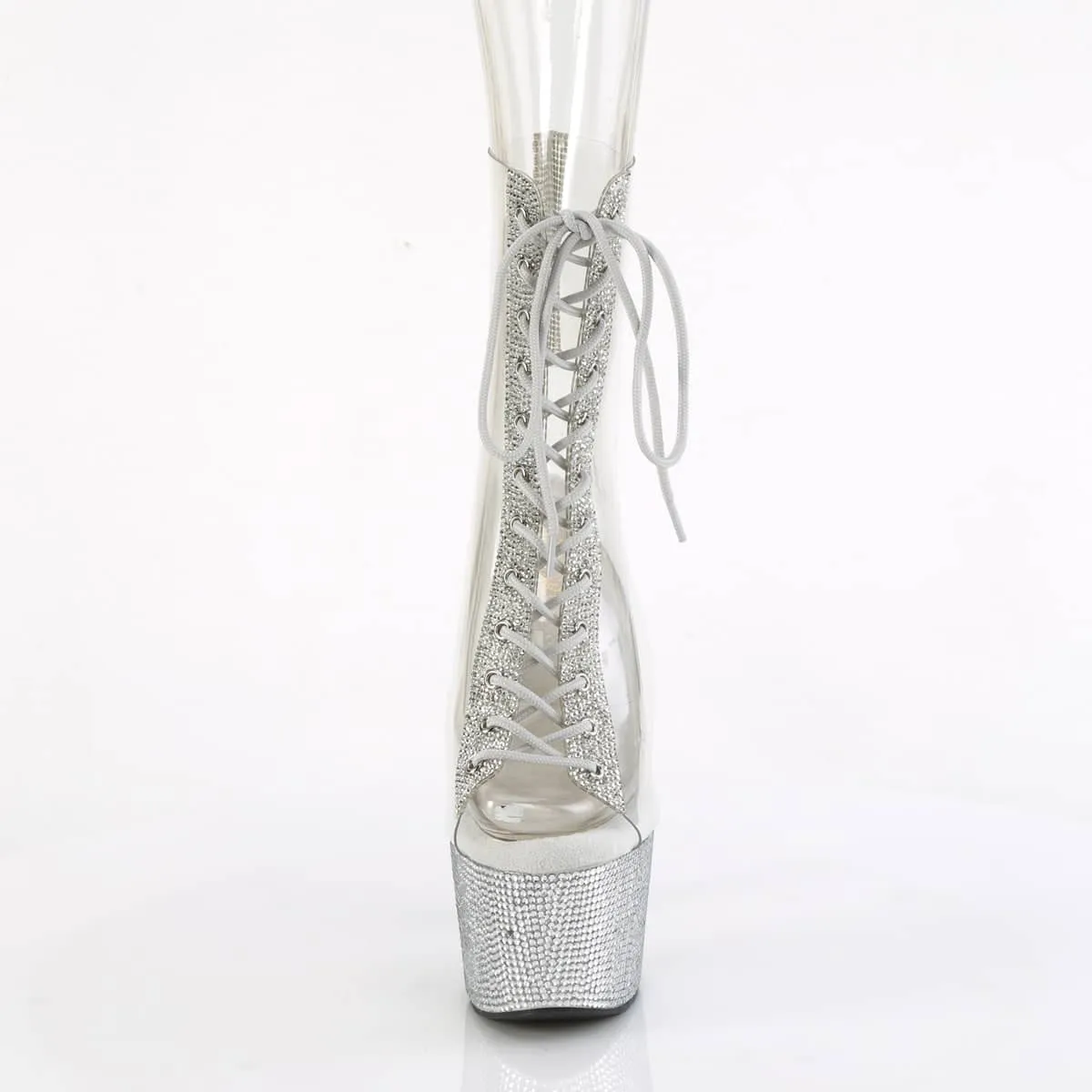 BEJEWELED-1016C-2-7 White & Clear Calf High Peep Toe Boots