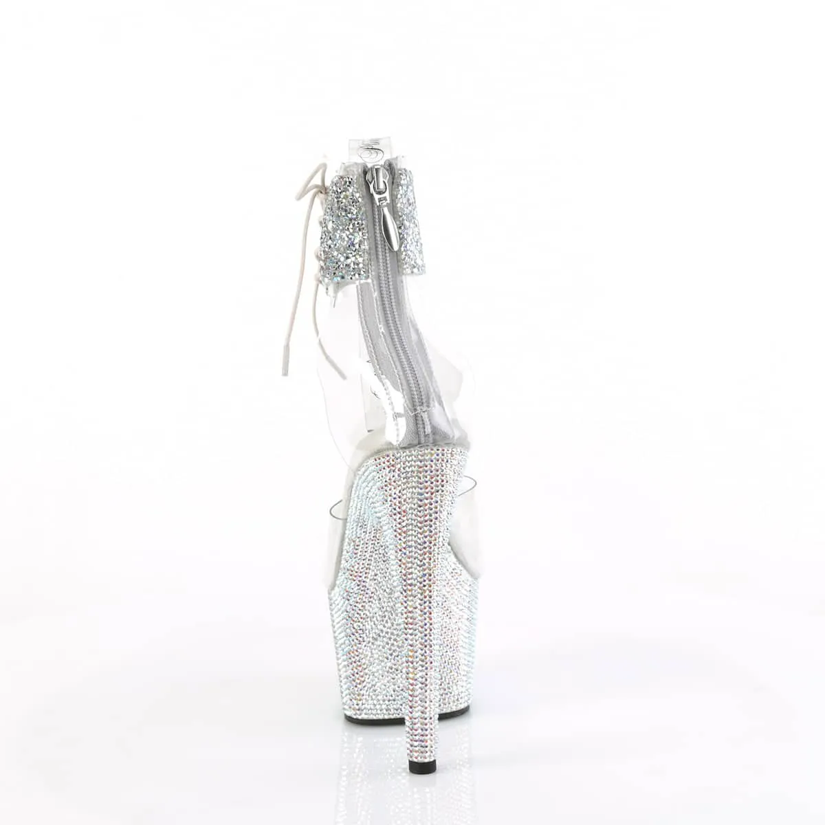 BEJEWELED-724RS-02 Silver & Clear Ankle Sandal High Heel