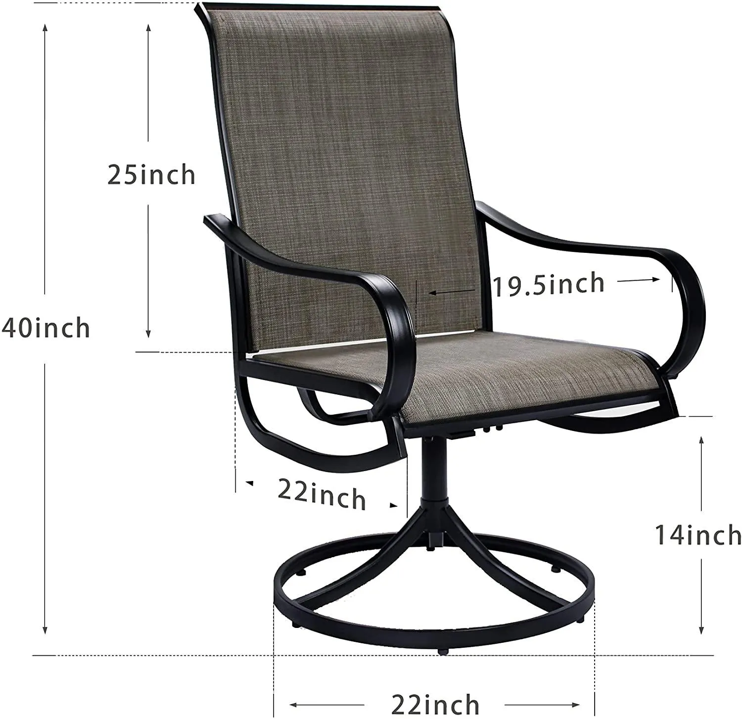 Bigroof Patio Swivel Chairs Metal Mesh Dining Chairs Set with Textilene Fabric, Outdoor Garden Backyard Lawn Furniture Rocker Chair, Black