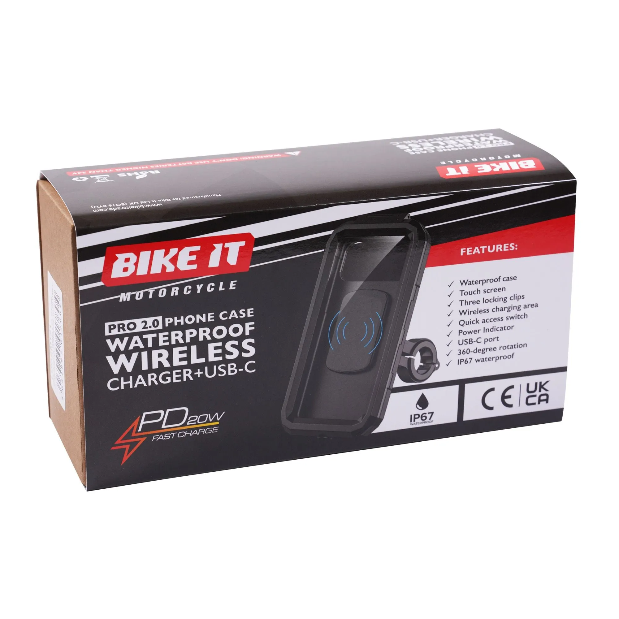 Bikeit Pro 2.0 Waterproof Universal Motorcycle Case & Mount Wireless Charger