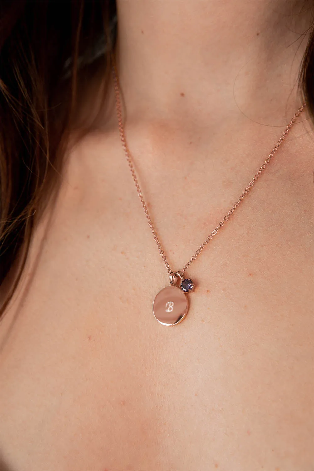 Birthstone February Necklace 14K Rose Gold Plated