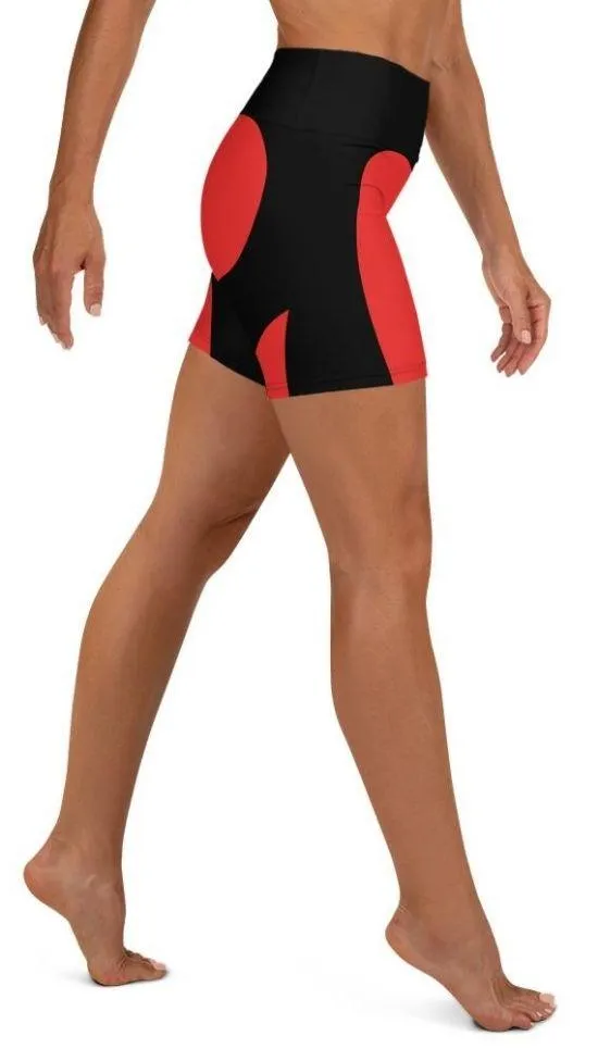 Black & Red Heart Shaped Yoga Shorts