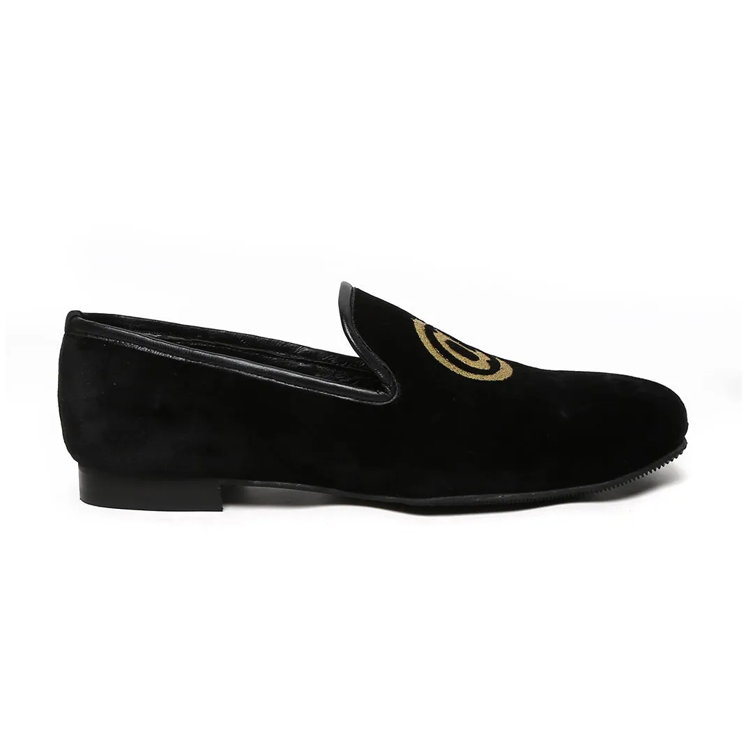 Black Velvet / At The Rate-Hashtag Embroidery Slip-On Shoes By Brune & Bareskin