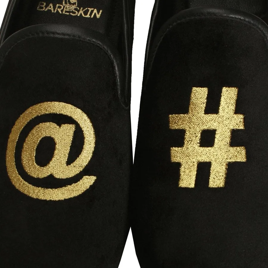 Black Velvet / At The Rate-Hashtag Embroidery Slip-On Shoes By Brune & Bareskin