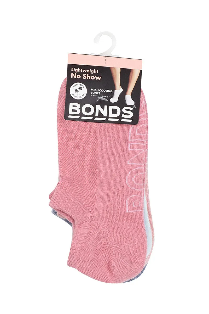 Bonds Womens Logo Light No Show Socks 4 Pack - Pale Pink/Denim/White/Pink