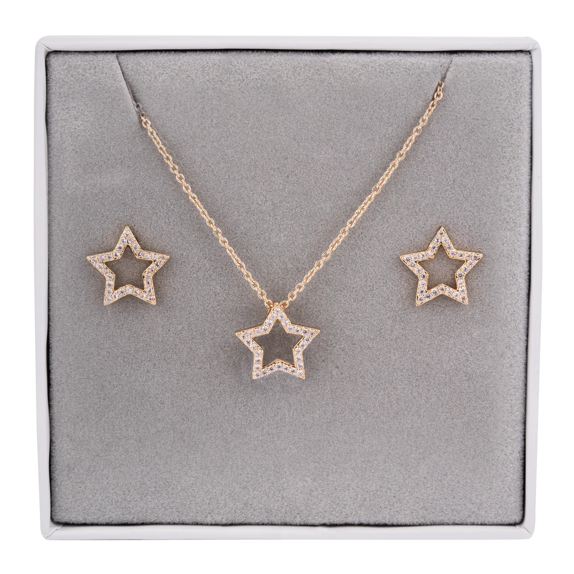 Boxed Cubic Zirconia Star Jewellery Set In Gold-Tone