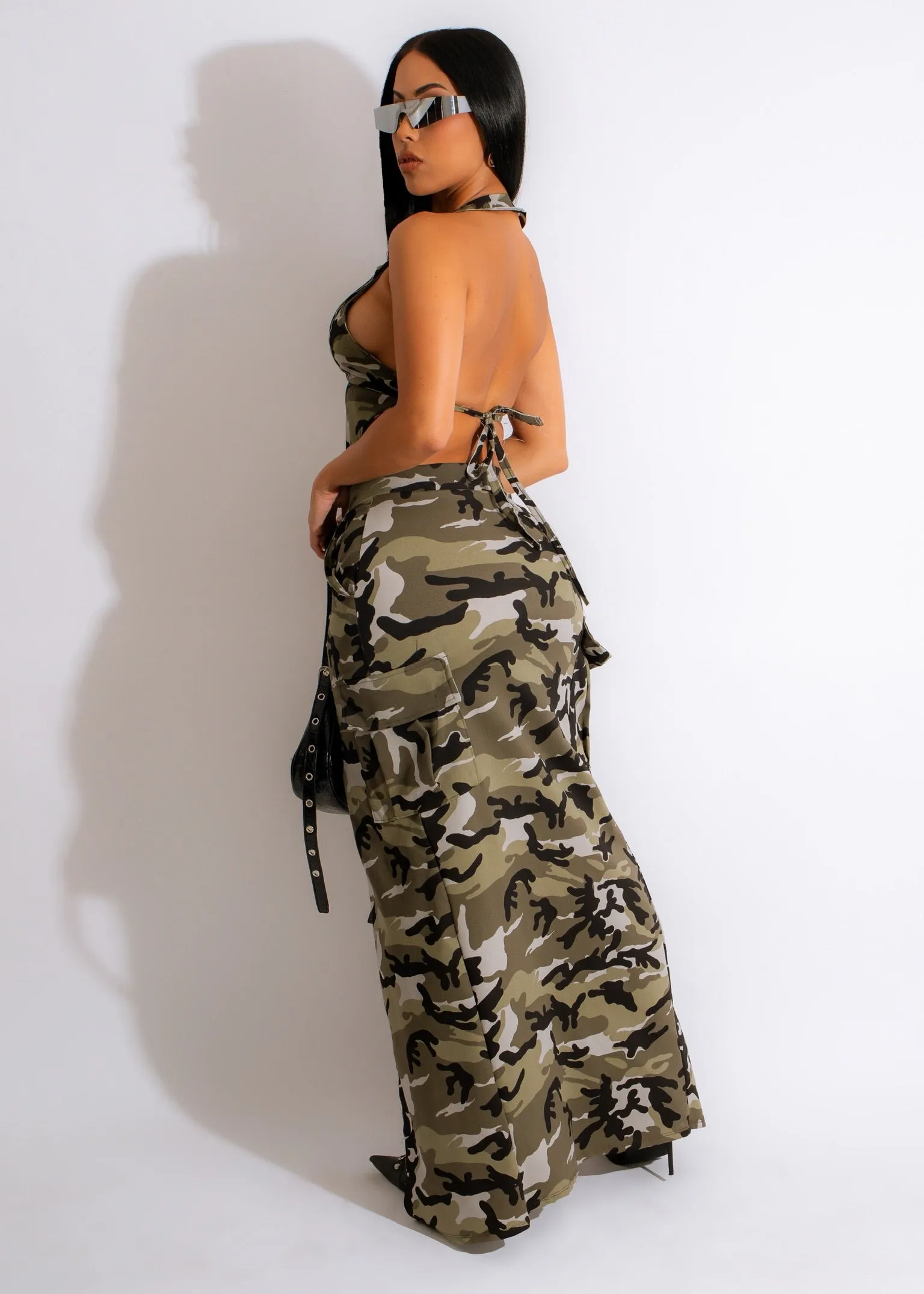 Can't Fight Her Camo Skirt Set Green