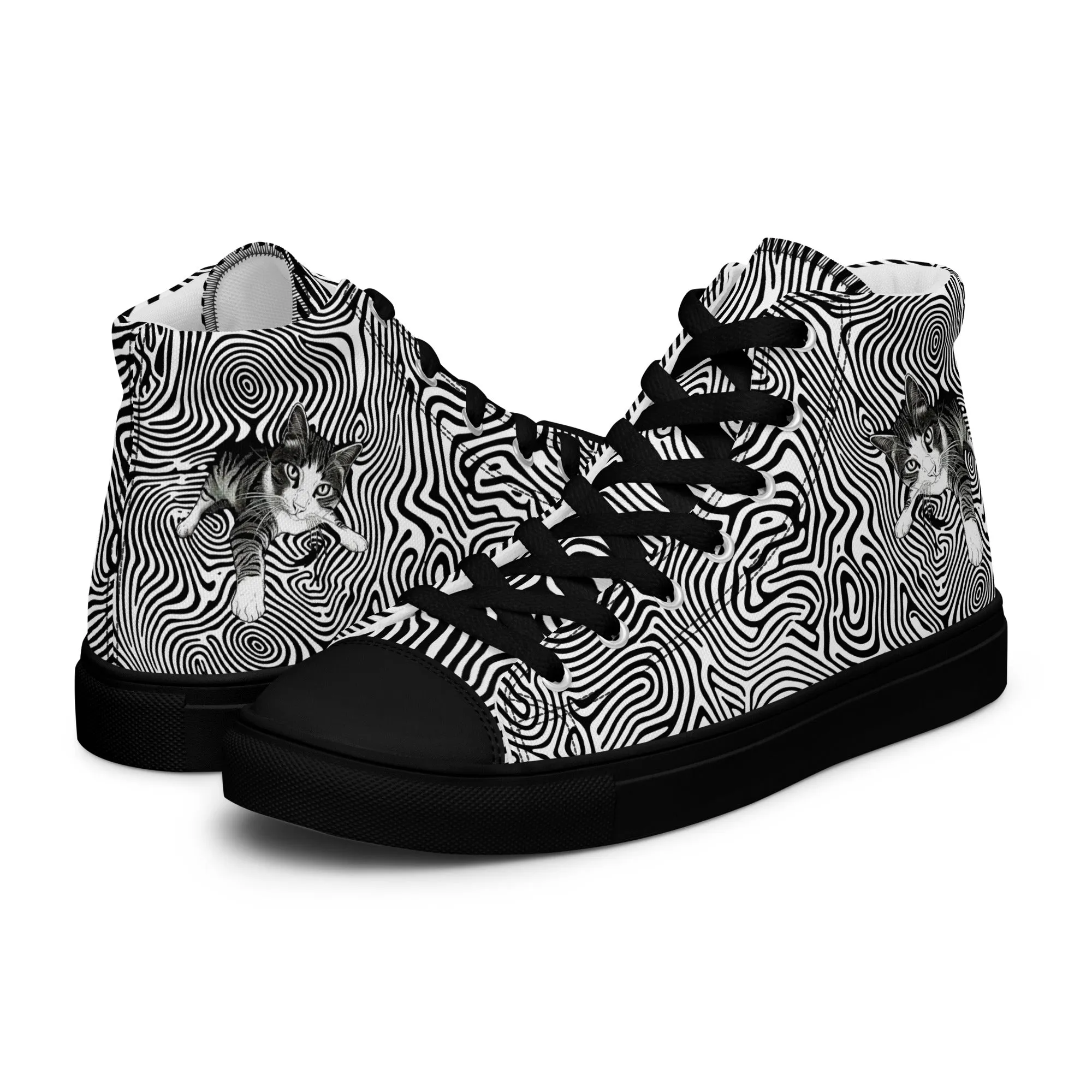 Cat Illusionist Women’s high top canvas shoes