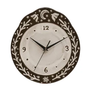 Ceramic Folk Vines Olive Green Wall Clock