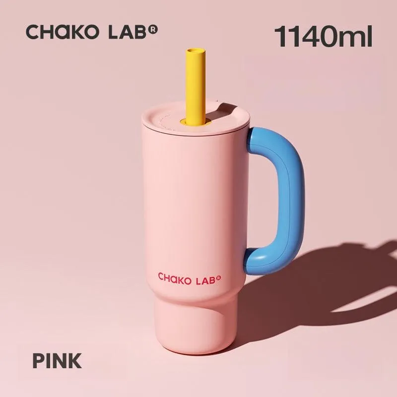 ChakoLab High-Capacity Insulated Mug with Straw, Leak-Proof Lid, and Handle - 900 & 1140ML