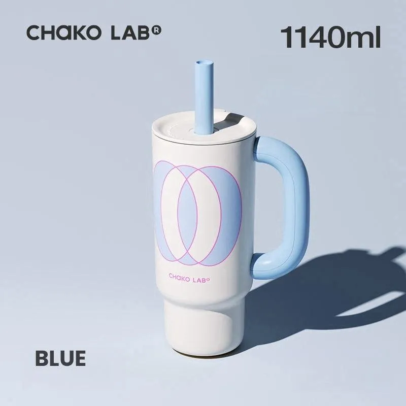 ChakoLab High-Capacity Insulated Mug with Straw, Leak-Proof Lid, and Handle - 900 & 1140ML