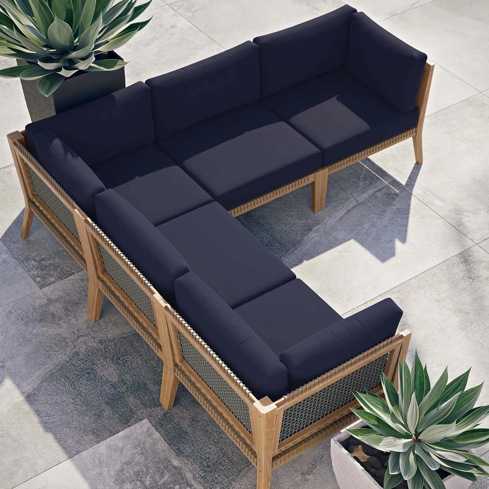 Clearwater Outdoor Patio Teak Wood 5-Piece Sectional Sofa by Modway