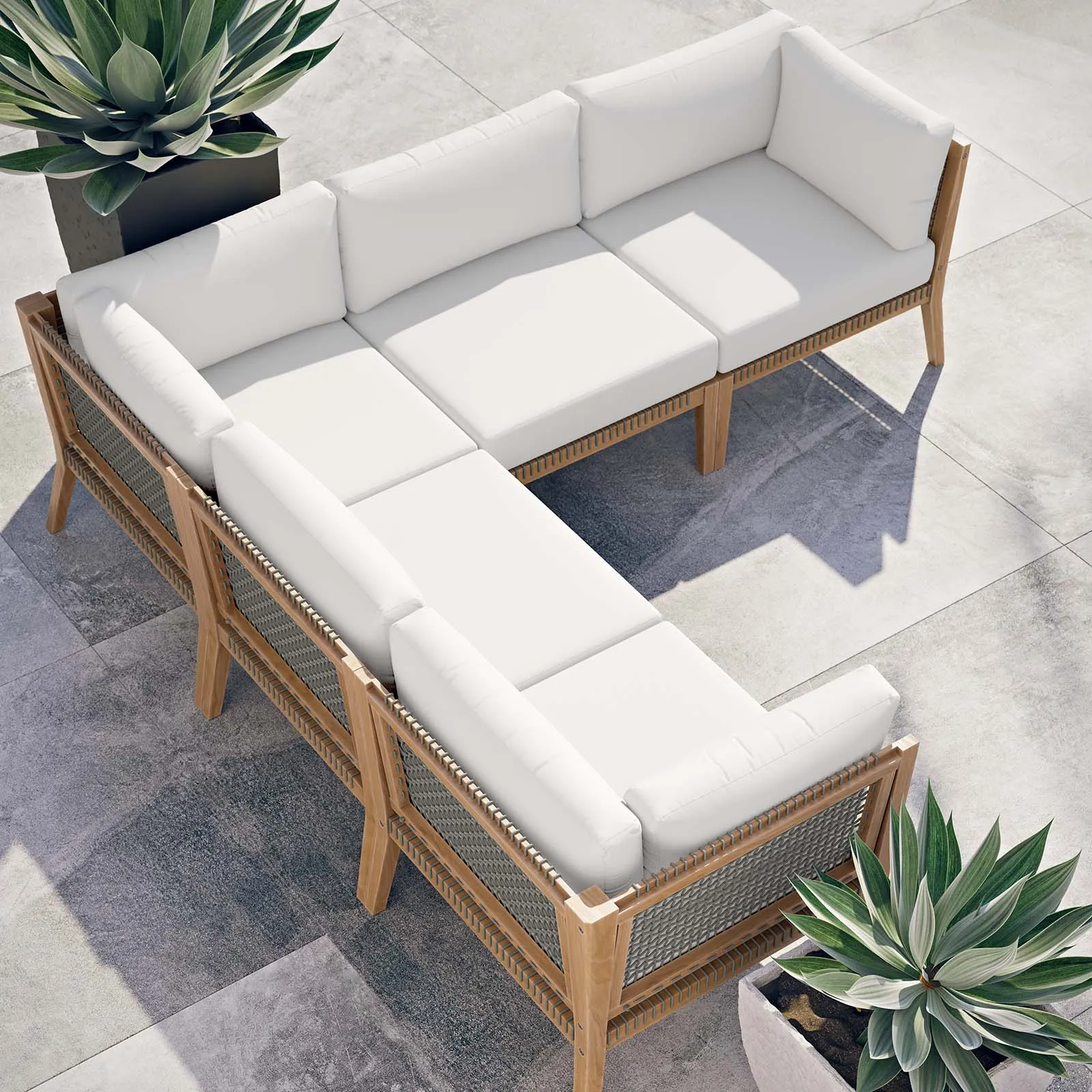 Clearwater Outdoor Patio Teak Wood 5-Piece Sectional Sofa by Modway